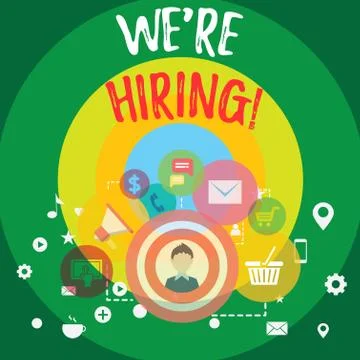 Handwriting text We Re Hiring. Concept meaning recently employ someone or pay Stock Illustration