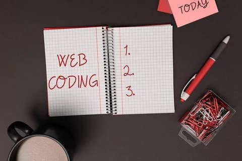 Handwriting text Web Coding. Business showcase work involved in developing a web 写真素材