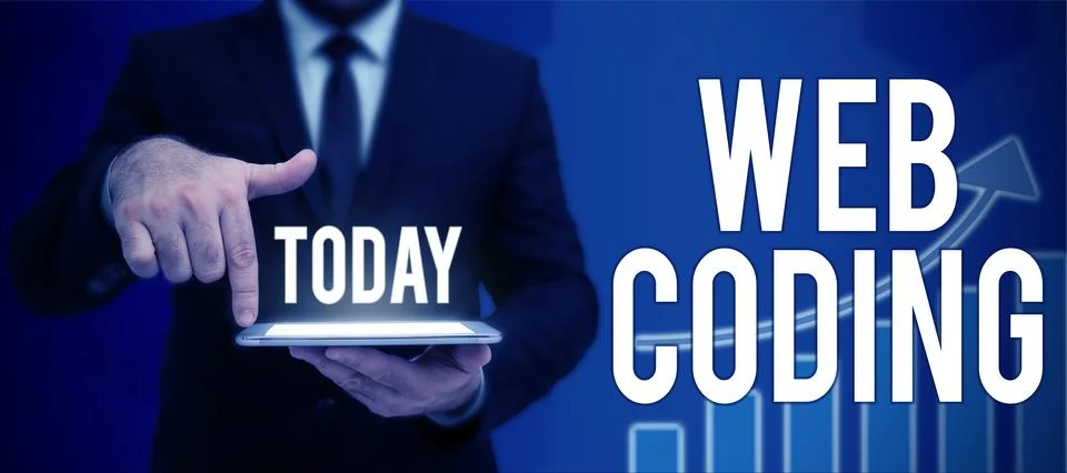 Handwriting text Web Coding. Business overview work involved in developing a web Foto stock