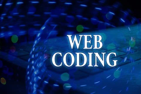 Handwriting text Web Coding. Concept meaning a system of symbols and rules used Illustrazione stock