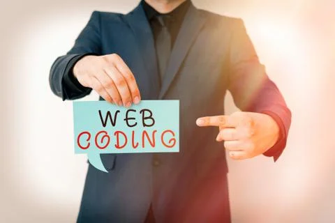Handwriting text Web Coding. Concept meaning a system of symbols and rules used Stock Photos