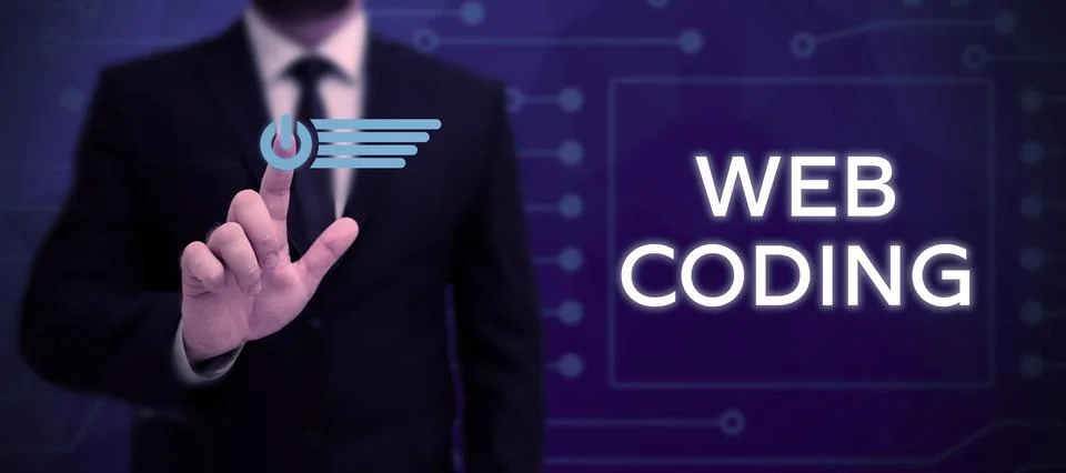 Handwriting text Web Coding. Concept meaning work involved in developing a web Stock Photos