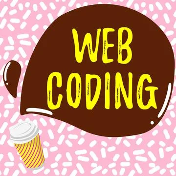 Handwriting text Web Coding. Word for a system of symbols and rules used to Stock Illustration