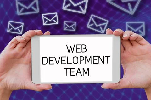 Handwriting text Web Development Team. Business overview in control of all the 스톡 사진