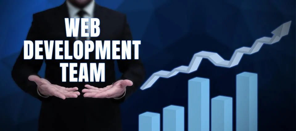 Handwriting text Web Development Team. Business showcase in control of all th 스톡 사진