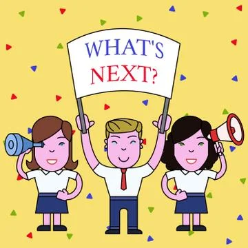 Handwriting text What S Next Question. Concept meaning Get information Ask Query Ilustração Stock
