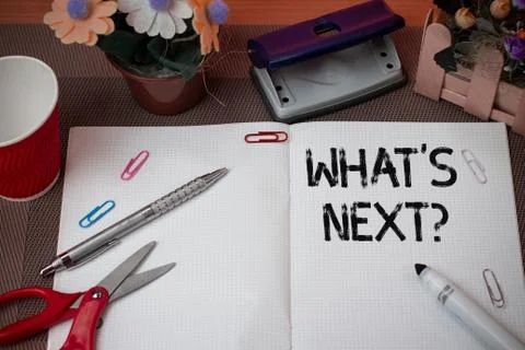Handwriting text What S Next Question. Concept meaning asking demonstrating Stock Photos