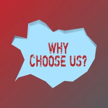 Handwriting text Why Choose Us Question. Concept meaning list of advantages and Ilustração Stock