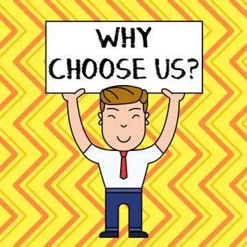 Handwriting text Why Choose Us Question. Concept meaning list of advantages and Ilustração Stock