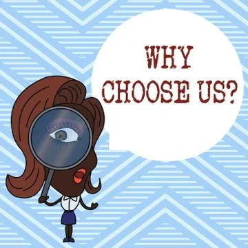 Handwriting text Why Choose Us Question. Concept meaning list of advantages and Ilustração Stock