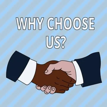 Handwriting text Why Choose Us Question. Concept meaning list of advantages and Ilustração Stock
