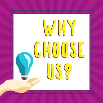 Handwriting text Why Choose Us. Word for Reasons for choosing our brand over Ilustração Stock