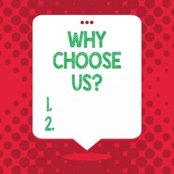 Handwriting text Why Choose Usquestion. Concept meaning reasons that you are Ilustração Stock