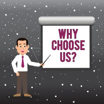Handwriting text Why Choose Usquestion. Concept meaning Reasons to select our Ilustração Stock