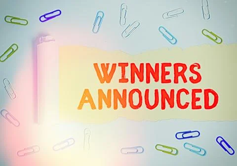 Handwriting text Winners Announced. Concept meaning Announcing who won the Stock Photos