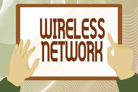 Handwriting text Wireless Network. Word Written on computer network that uses Stock Illustration