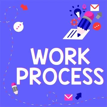 Handwriting text Work Process. Business overview Standard procedures how to Stock Illustration