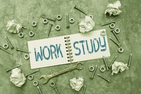 Handwriting text Work Study. Business showcase college program that enables Stock Photos