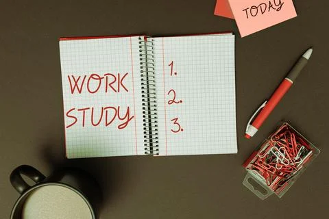 Handwriting text Work Study. Business concept college program that enables 스톡 사진