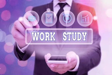 Handwriting text Work Study. Concept meaning college program that enables Stock Photos