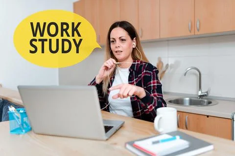 Handwriting text Work Study. Word for college program that enables students to Stock Photos