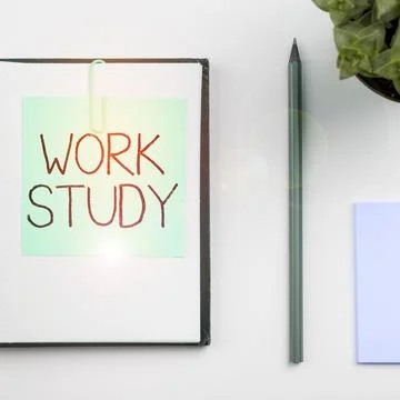 Handwriting text Work Study. Word for college program that enables students to Stock Photos
