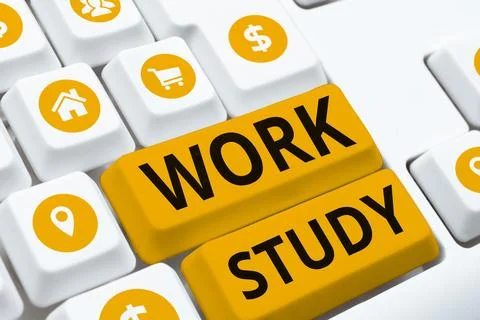 Handwriting text Work Study. Word Written on college program that enables Stock Photos