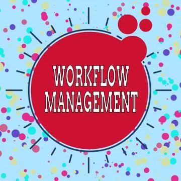 Handwriting text Workflow Management. Concept meaning the execution and Illustrazione stock