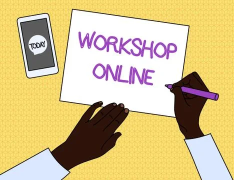 Handwriting text Workshop Online. Concept meaning room or building in which Stock Illustration