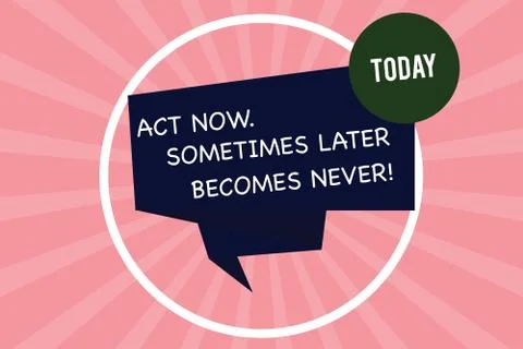 Handwriting text writing Act Now Sometimes Later Becomes Never. Concept meaning イラスト素材