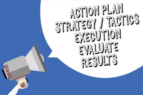 Handwriting text writing Action Plan Strategy Tactics Execution Evaluate Results Stock Illustration