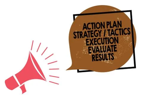 Handwriting text writing Action Plan Strategy Tactics Execution Evaluate Results Stock Illustration