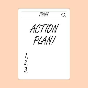 Handwriting text writing Action Plan. Concept meaning proposed strategy or Illustrazione stock
