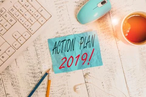 Handwriting text writing Action Plan 2019. Concept meaning proposed strategy or Stock Photos