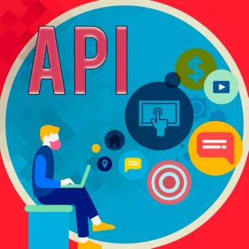 Handwriting text writing Api. Concept meaning set of routines, protocols, and Illustrazione stock