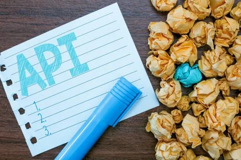 Handwriting text writing Api. Concept meaning Tools for building software Stock Photos