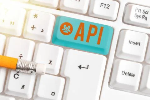 Handwriting text writing Api. Concept meaning set of routines, protocols, and Foto stock