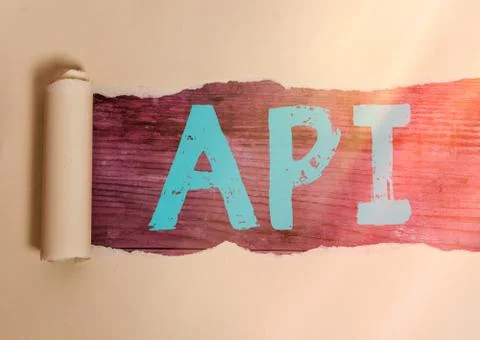 Handwriting text writing Api. Concept meaning set of routines, protocols, and Foto stock