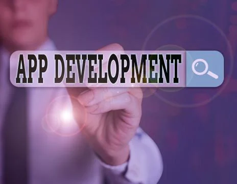 Handwriting text writing App Development. Concept meaning the act or process by 스톡 사진