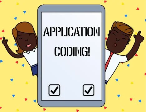 Handwriting text writing Application Coding. Concept meaning process by which Stock Illustration