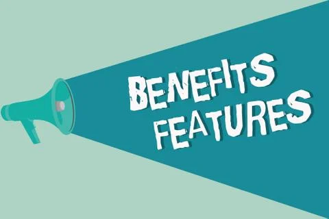 Handwriting text writing Benefits Features. Concept meaning Making a product Stock Illustration