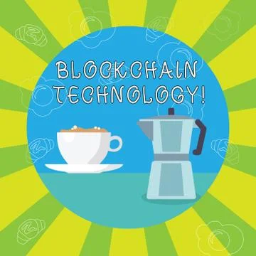 Handwriting text writing Blockchain Technology. Concept meaning Manage the Illustrazione stock