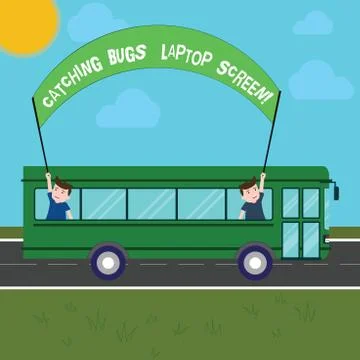 Handwriting text writing Catching Bugs Laptop Screen. Concept meaning Computer Stock Illustration