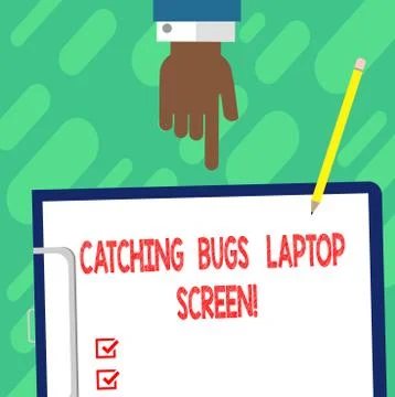 Handwriting text writing Catching Bugs Laptop Screen. Concept meaning Computer Stock Illustration