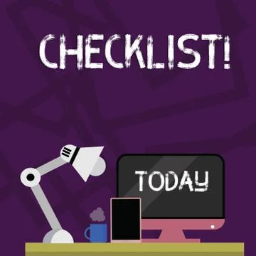 Handwriting text writing Checklist. Concept meaning list items required things Stock Illustration