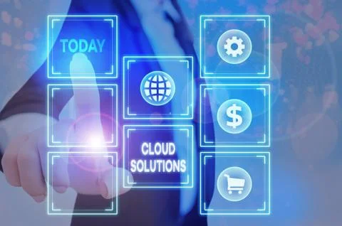 Handwriting text writing Cloud Solutions. Concept meaning ondemand services or Stock Photos