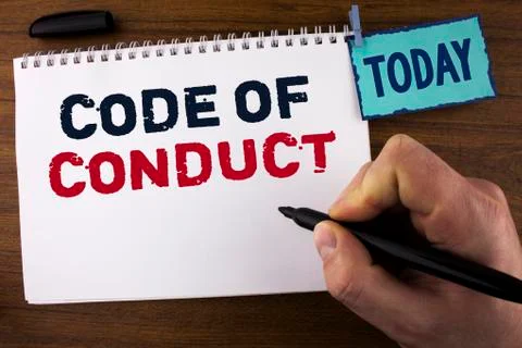 Handwriting text writing Code Of Conduct. Concept meaning Follow principles a Stock Photos