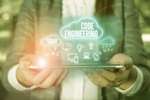 Handwriting text writing Code Engineering. Concept meaning application of Stock Photos