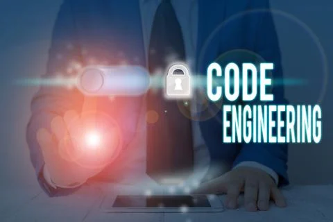 Handwriting text writing Code Engineering. Concept meaning application of Stock Photos