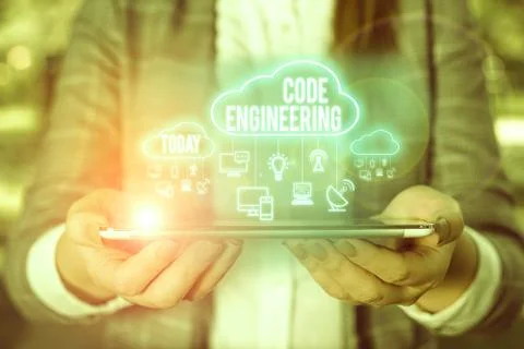 Handwriting text writing Code Engineering. Concept meaning application of Stock Photos